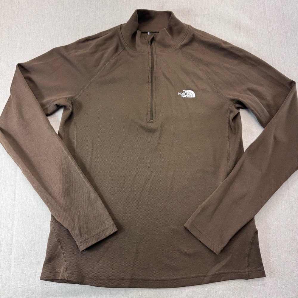The North Face 1/4 Zip Womes Long Sleeve Tee Brown Sz M Polartec Zip Pocket Top